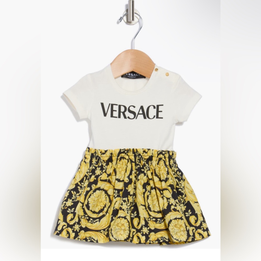 VERSACE BAROCCO BABY T-SHIRT DRESS BLACK/GOLD/WHITE